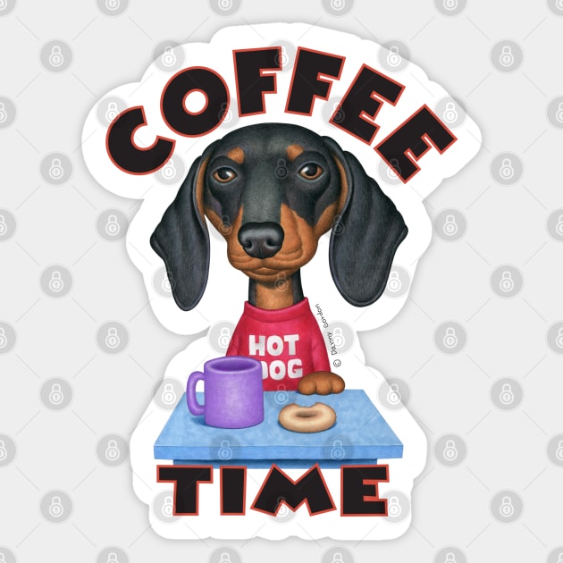 cute coffee awesome Doxie Black Dachshund Coffee Drinker Sticker by Danny Gordon Art